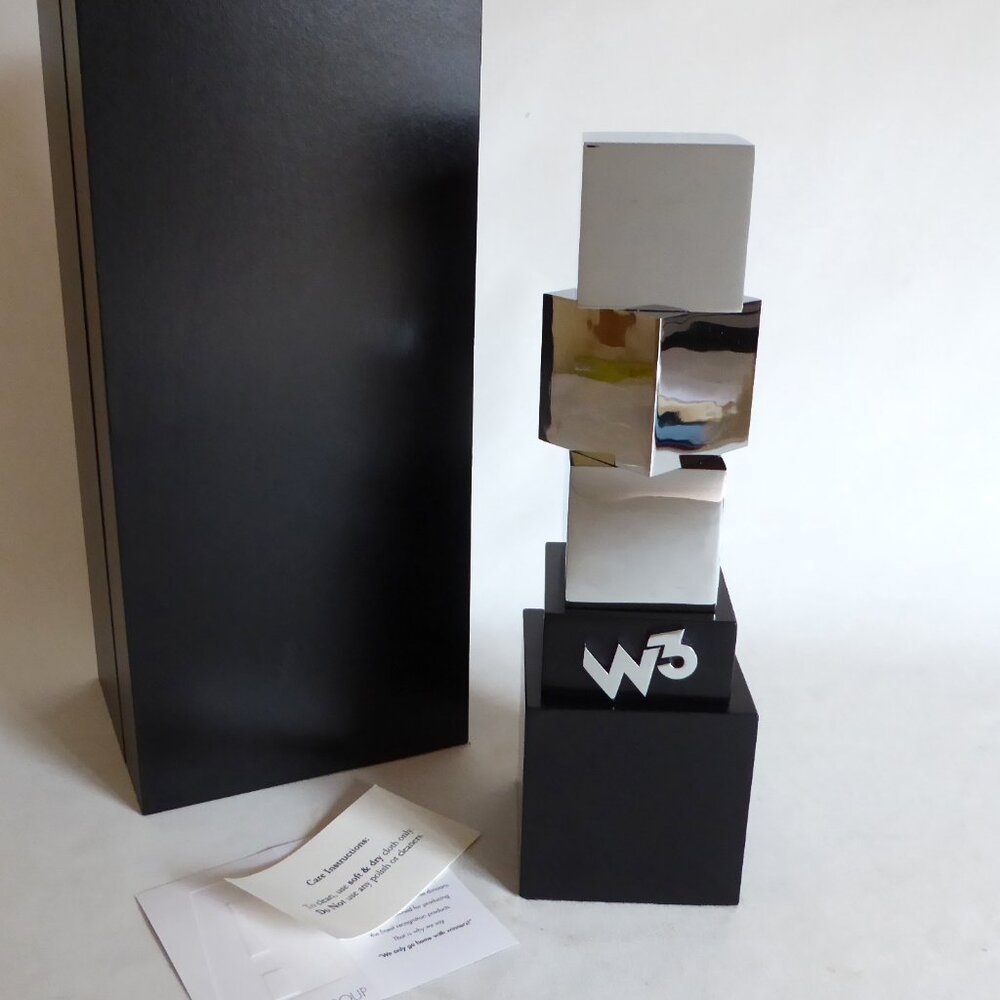 NEW AIVA WEBSITE DESIGN AWARD TROPHY STATUETTE CHROME SILVER STACKED BLOCKS